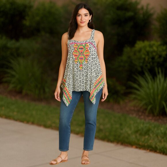 Ivy Jane Boho Embroidered Sleeveless Tunic Top M Festival, Ethnic, Artsy - Picture 1 of 9